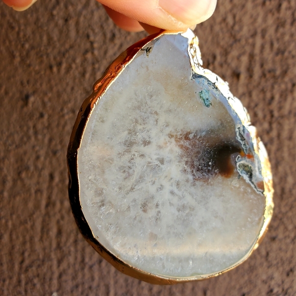 New Gray Agate Geode Druzy Slice Freeform Pendant. - Picture 2 of 8